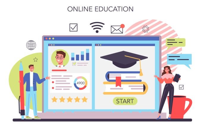 Staff training online service or platform. Business personnel management and empolyee growth. Business school. Online education. Isolated flat vector illustration